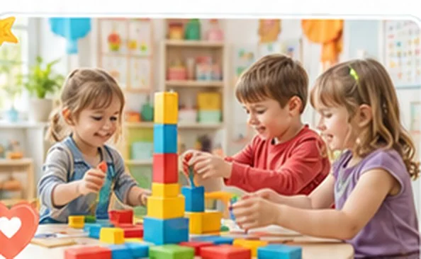 Çocuklar renkli bloklarla oynuyor